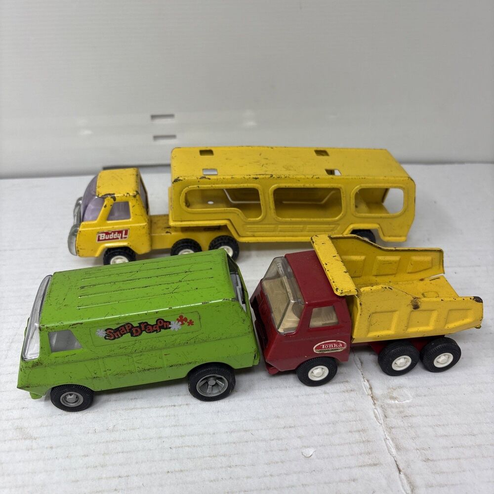 VTG Tonka Buddy L Pressed Steel Toy Truck Lot Car Carrier Van Dump Truck